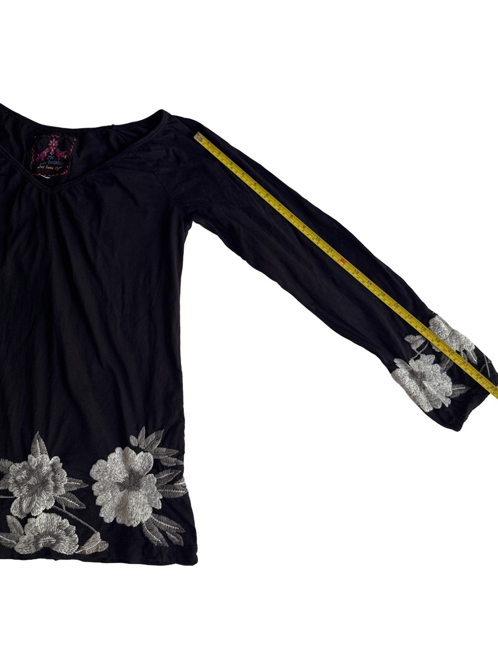 JOHNNY WAS Women’s Whimsigoth Black Floral-Embroidered V-Neck Boho Tunic Top S - Picture 7 of 11